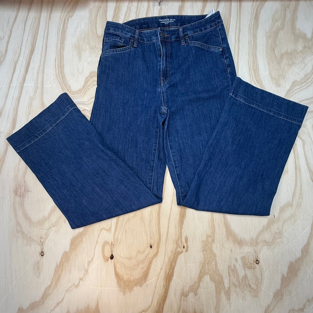 Chicos Trouser Jean Dark Wash Wide Leg High Rise Denim Blue Size 0.5R 6R